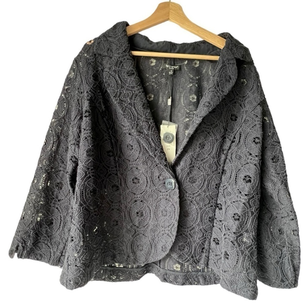 Womens FOR CYNTHIA dark blue blend lace cropped blazer jacket plus size 2X.
